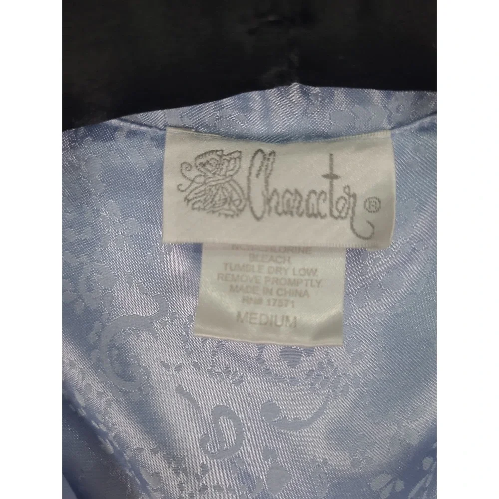 Vintage Character Womens Pajama Set Medium Light Blue Paisley Satin Button Down